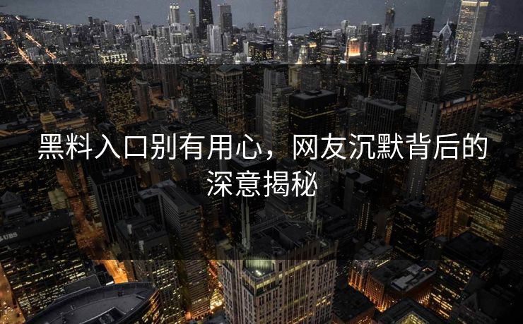 黑料入口别有用心，网友沉默背后的深意揭秘-第1张图片-p站搬运工影视库 - p站助手短剧集